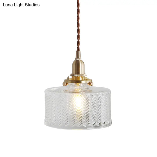Round Nordic Brass Pendant Light With Clear Wavy Glass - Stylish Lighting Fixture