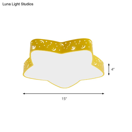 Nordic Candy Colored Flush Mount Ceiling Light With Etched Star Design - Ideal For Teens