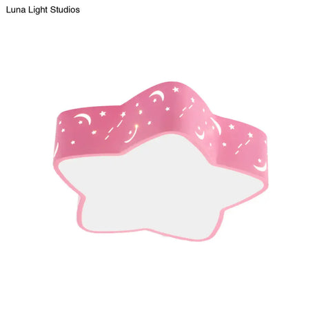 Nordic Candy Colored Flush Mount Ceiling Light With Etched Star Design - Ideal For Teens
