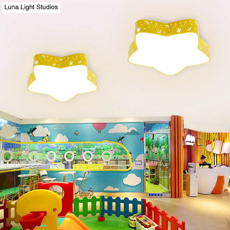 Nordic Candy Colored Flush Mount Ceiling Light With Etched Star Design - Ideal For Teens