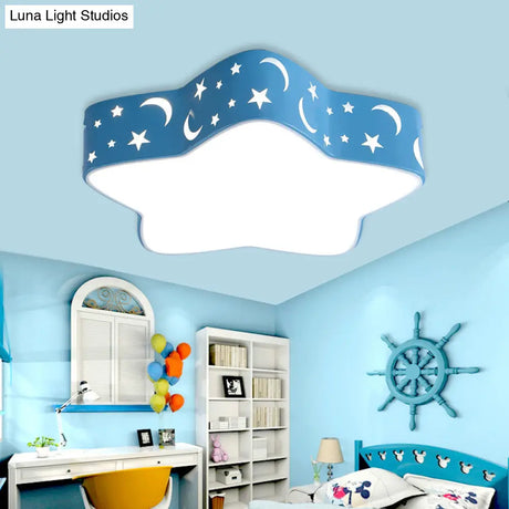 Nordic Candy Colored Flush Mount Ceiling Light With Etched Star Design - Ideal For Teens Blue / 15