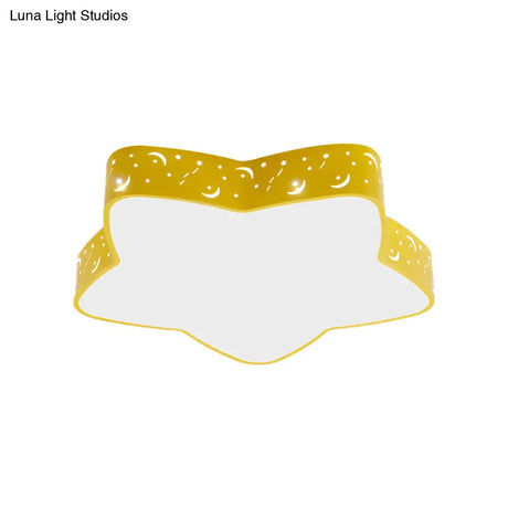 Nordic Candy Colored Flush Mount Ceiling Light With Etched Star Design - Ideal For Teens