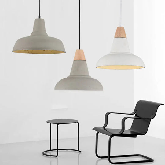 Nordic Cement 1-Head Pendant Light With Carved Interior – Barn Kitchen Bar Grey/White/Beige
