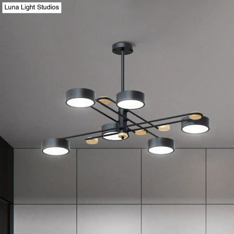 Nordic Chandelier With 6 Lights: Modern Sputnik Design Gold/Grey/White-Wood Finish Acrylic Shade
