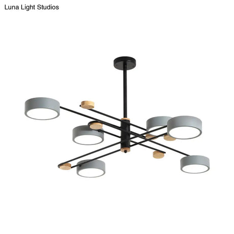 Nordic Chandelier With 6 Lights: Modern Sputnik Design Gold/Grey/White-Wood Finish Acrylic Shade