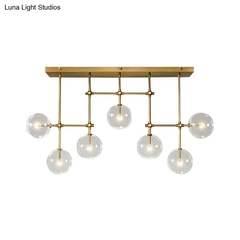 Nordic Clear Glass 7-Bulb Black/Gold Sphere Island Pendant Light For Living Room