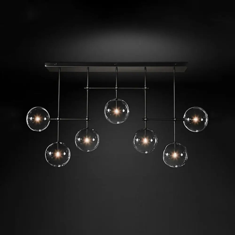 Nordic Clear Glass 7-Bulb Black/Gold Sphere Island Pendant Light For Living Room Black