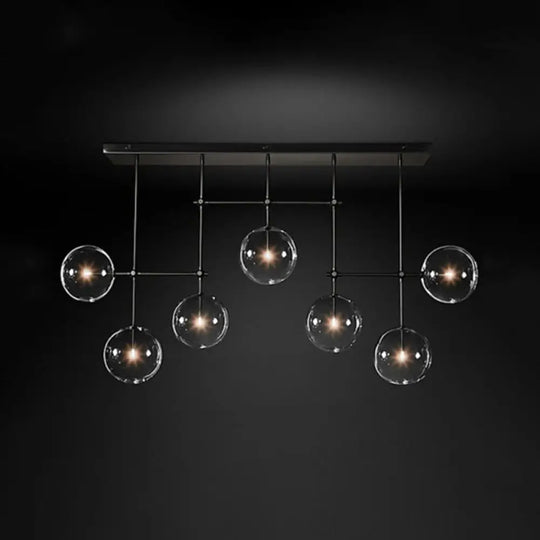 Nordic Clear Glass 7-Bulb Black/Gold Sphere Island Pendant Light For Living Room Black