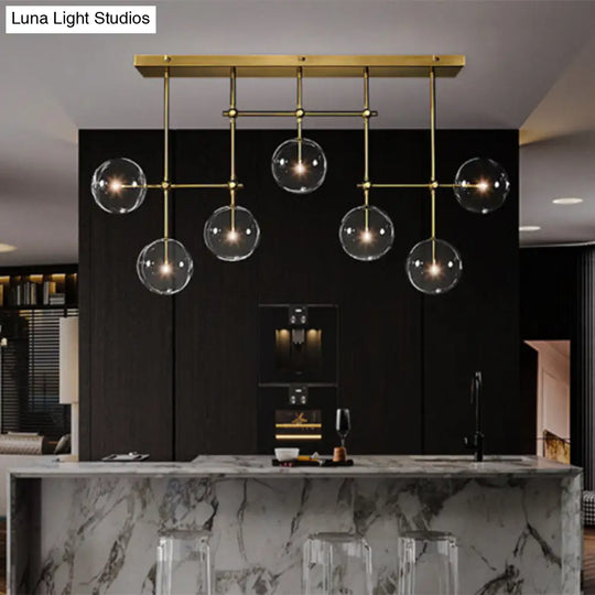 Nordic Clear Glass 7-Bulb Black/Gold Sphere Island Pendant Light For Living Room