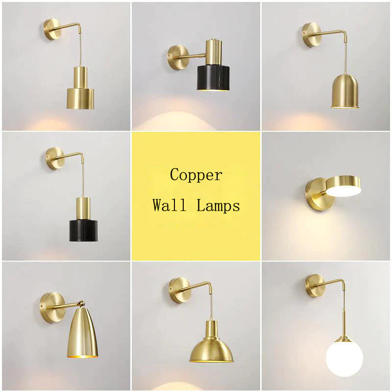 Nordic Copper Bedroom Wall Lamp Creative Modern Minimalist Stair Corridor Porch Living Room Dining