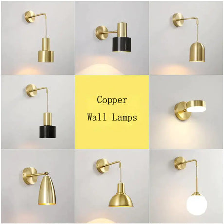 Nordic Copper Bedroom Wall Lamp Creative Modern Minimalist Stair Corridor Porch Living Room Dining