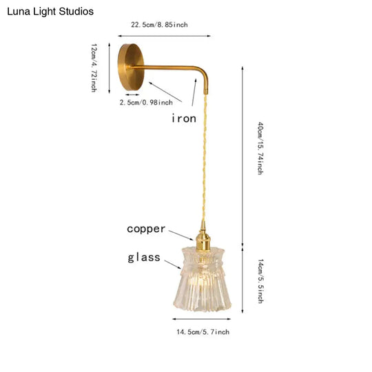 Nordic Copper Wall Lamp Mirror Front Bedside Toilet Cloakroom Background Brass Glass Led