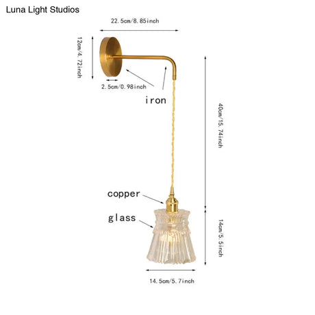 Nordic Copper Wall Lamp Mirror Front Bedside Toilet Cloakroom Background Brass Glass Led