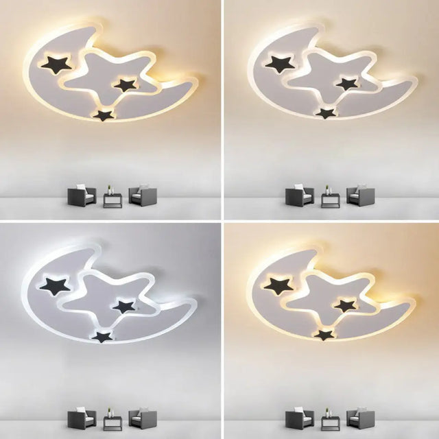 Nordic Crescent & Star Led Flush Mount Acrylic Ceiling Light - White