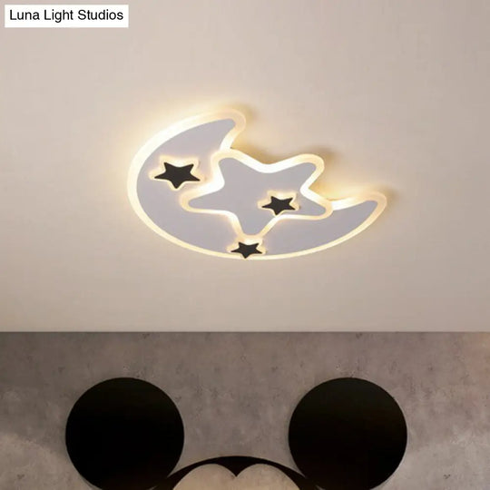 Nordic Crescent & Star Led Flush Mount Acrylic Ceiling Light - White / 16.5 Warm