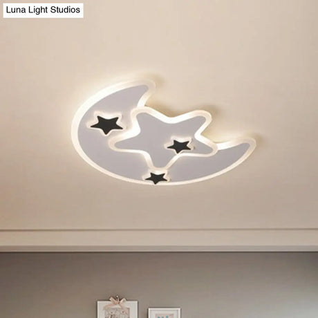 Nordic Crescent & Star Led Flush Mount Acrylic Ceiling Light - White