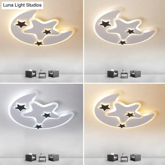 Nordic Crescent & Star Led Flush Mount Acrylic Ceiling Light - White