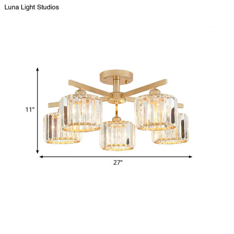 Nordic Crystal Semi Flush Mount Ceiling Light For Bedroom And Living Room - Cylindrical Shade 3/5 -