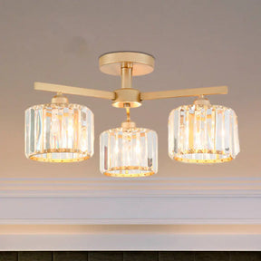 Nordic Crystal Semi Flush Mount Ceiling Light For Bedroom And Living Room - Cylindrical Shade 3/5 -