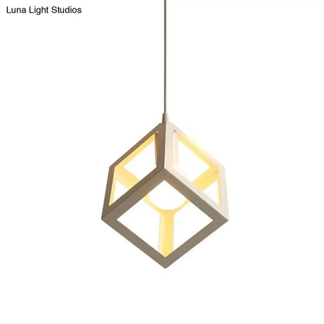 Nordic Cube Metal Pendant Light In White With Down Lighting For Ceiling Hang