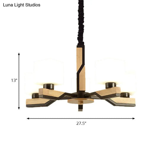 Nordic Cube Shade Hanging Lamp - Wooden Chandelier For Living Room