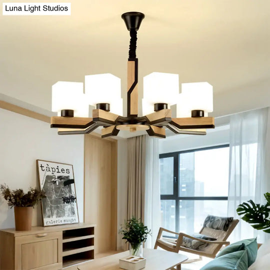 Nordic Cube Shade Hanging Lamp - Wooden Chandelier For Living Room 5 / Black