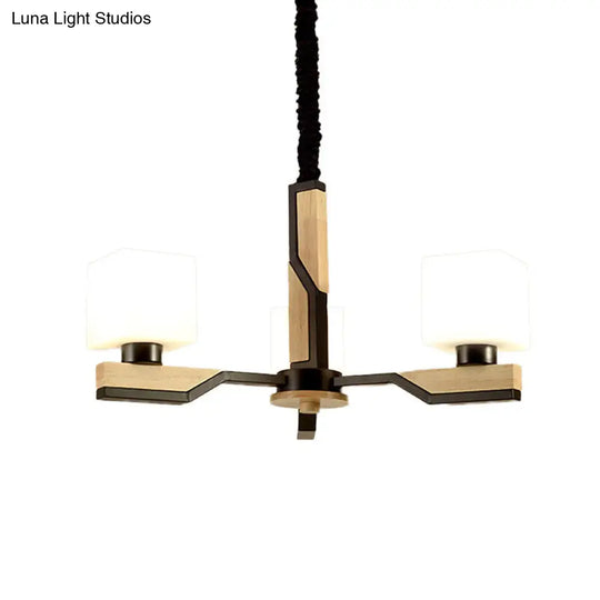 Nordic Cube Shade Hanging Lamp - Wooden Chandelier For Living Room
