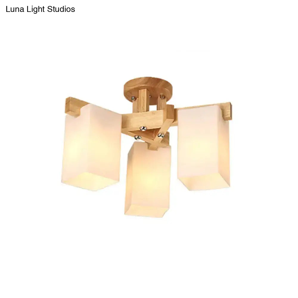 Nordic Cuboid Cream Glass Ceiling Lamp - Beige Semi Flush Mount Light For Living Room (3/5/8 Bulbs)