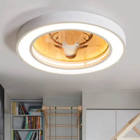 Nordic Deer Acrylic Flush Ceiling Light In Macaron Colors For Hallway White