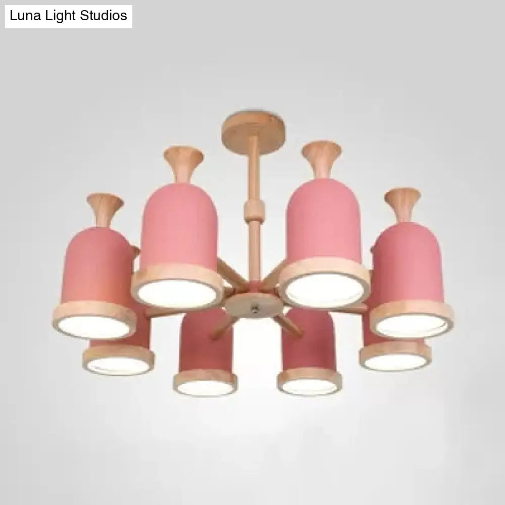 Nordic Design Inverted Goblet Pendant Light: Wood Chandelier For Childs Bedroom
