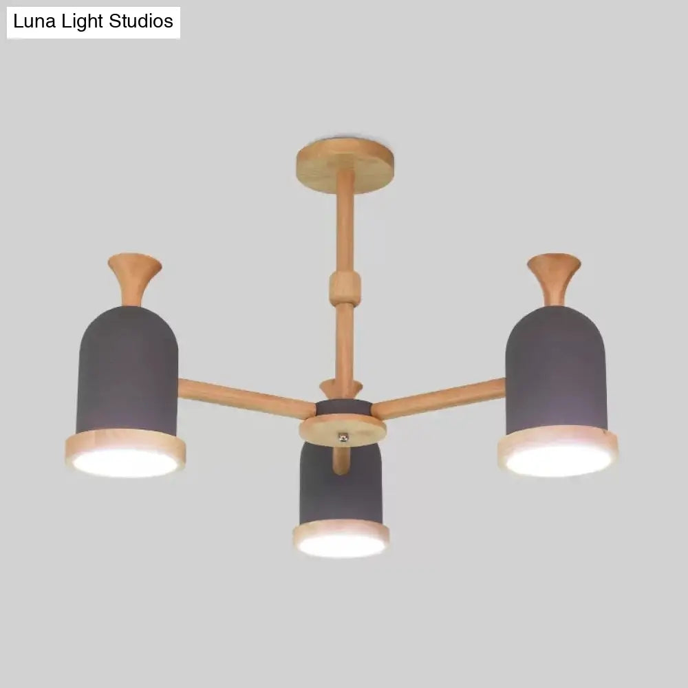 Nordic Design Inverted Goblet Pendant Light: Wood Chandelier For Childs Bedroom