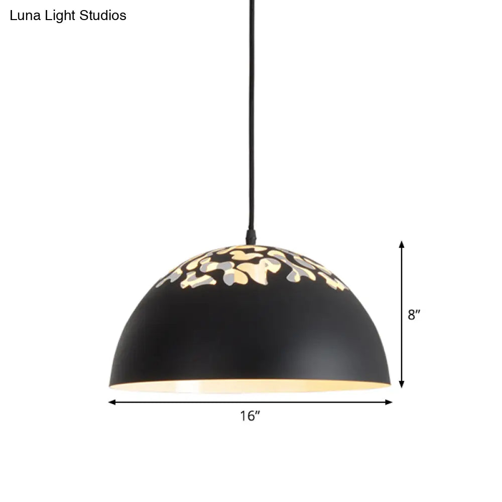 Nordic Dome Ceiling Pendant Light - 14’/16’ Wide 1-Light Iron Lamp With Hollowed Top Black/White