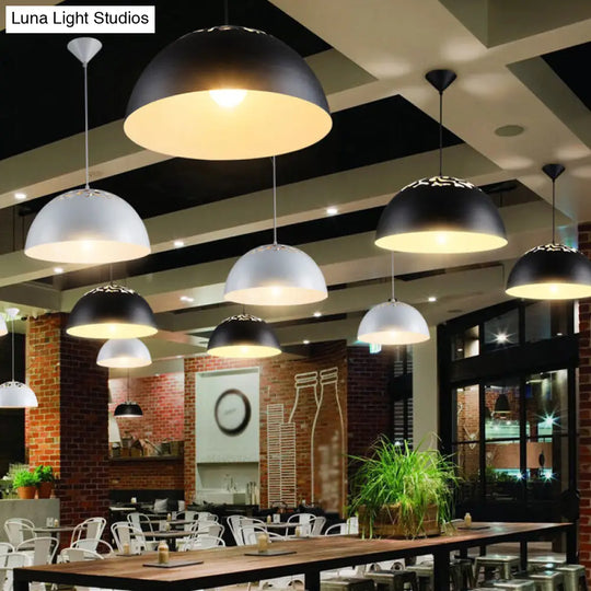 Nordic Dome Ceiling Pendant Lamp With Hollowed Top - 14/16 Wide Iron Light In Black/White