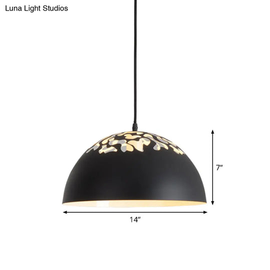 Nordic Dome Ceiling Pendant Light - 14’/16’ Wide 1-Light Iron Lamp With Hollowed Top Black/White
