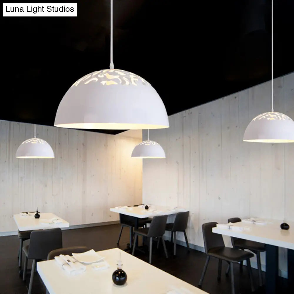 Nordic Dome Ceiling Pendant Lamp With Hollowed Top - 14/16 Wide Iron Light In Black/White