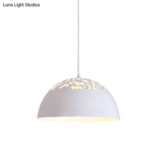 Nordic Dome Ceiling Pendant Light - 14’/16’ Wide 1-Light Iron Lamp With Hollowed Top Black/White