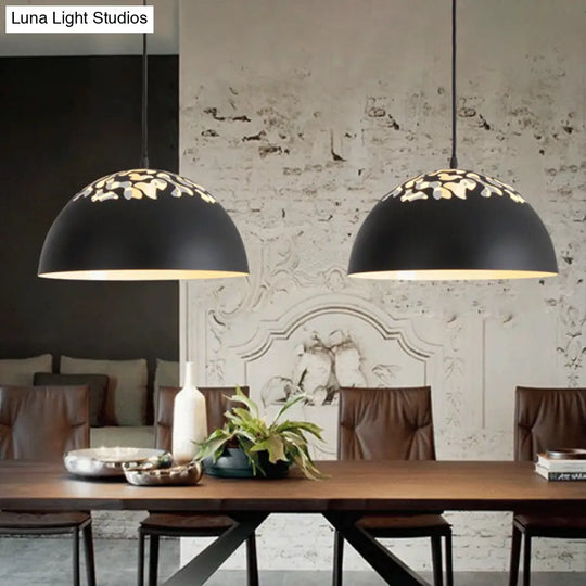 Nordic Dome Ceiling Pendant Light - 14’/16’ Wide 1-Light Iron Lamp With Hollowed Top Black/White