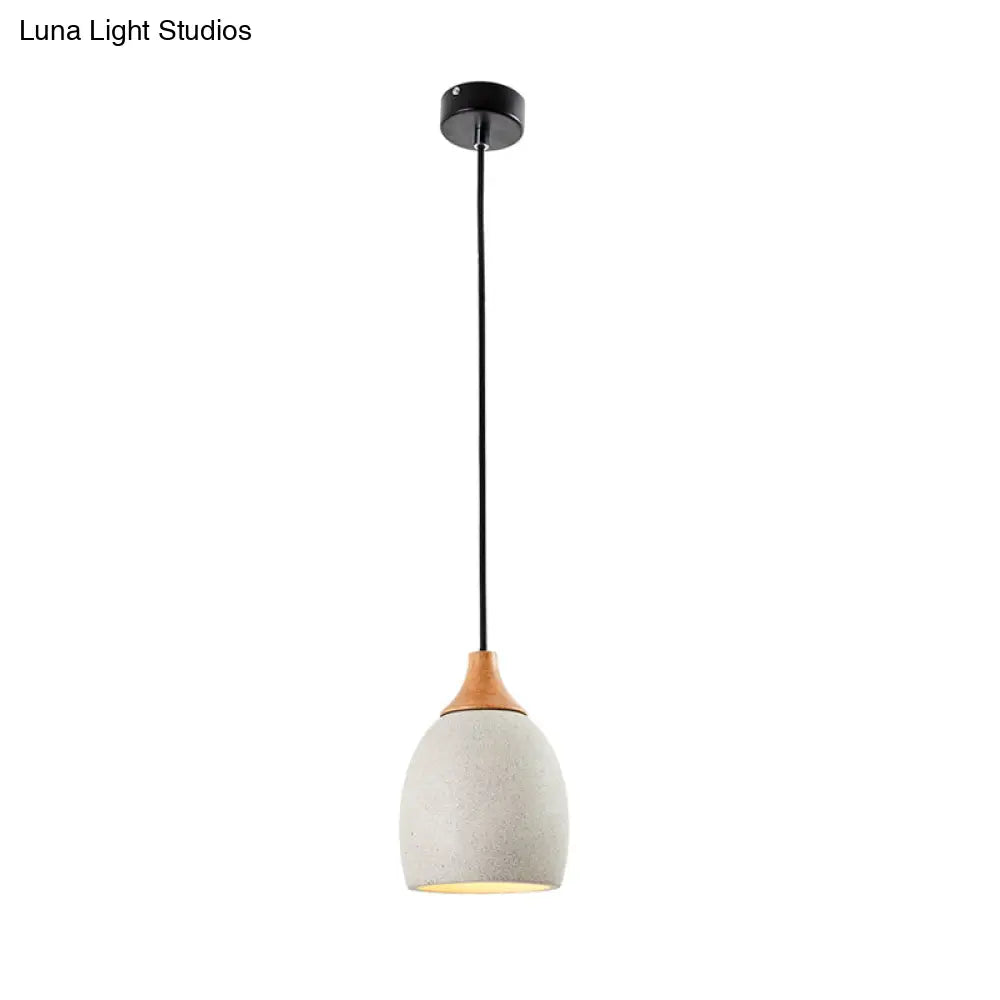 Nordic Domed Cement Pendant Light With Wood Top For Coffee Shops - Grey (1 Bulb)