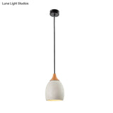 Nordic Domed Cement Pendant Light With Wood Top For Coffee Shops - Grey (1 Bulb)