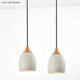 Nordic Domed Cement Pendant Light With Wood Top For Coffee Shops - Grey (1 Bulb)