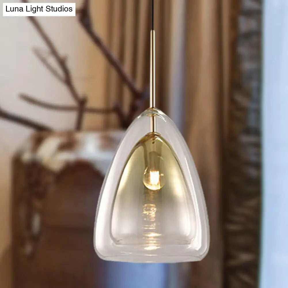 Nordic Double Glass Cone Pendant Light Fixture - 12’’/14’’ Wide Champagne Suspension Champagne / 12’’