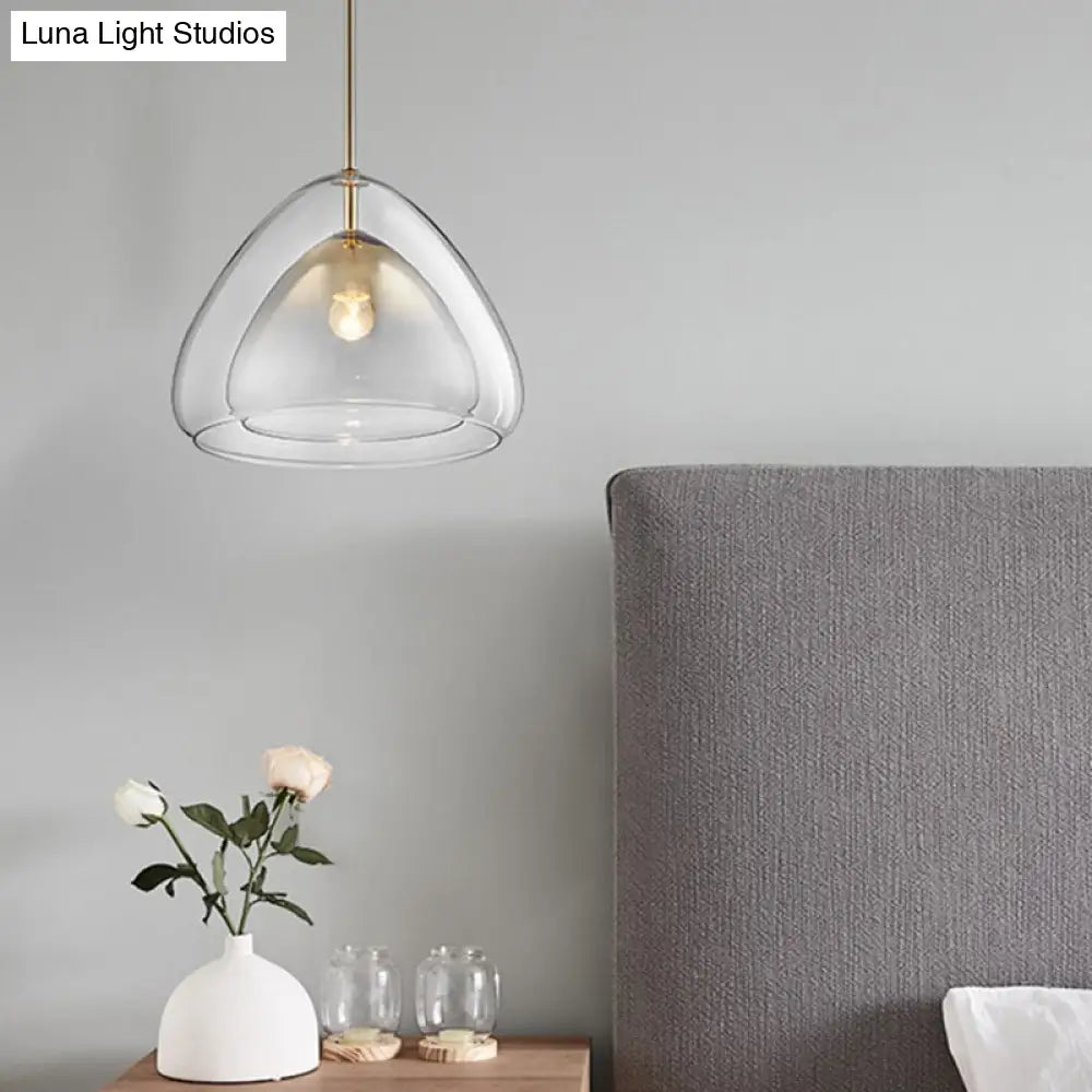 Nordic Double Glass Cone Pendant Light With Champagne Suspension - 1 12/14 Wide