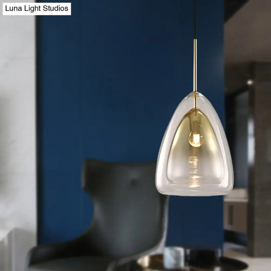 Nordic Double Glass Cone Pendant Light With Champagne Suspension - 1 12/14 Wide