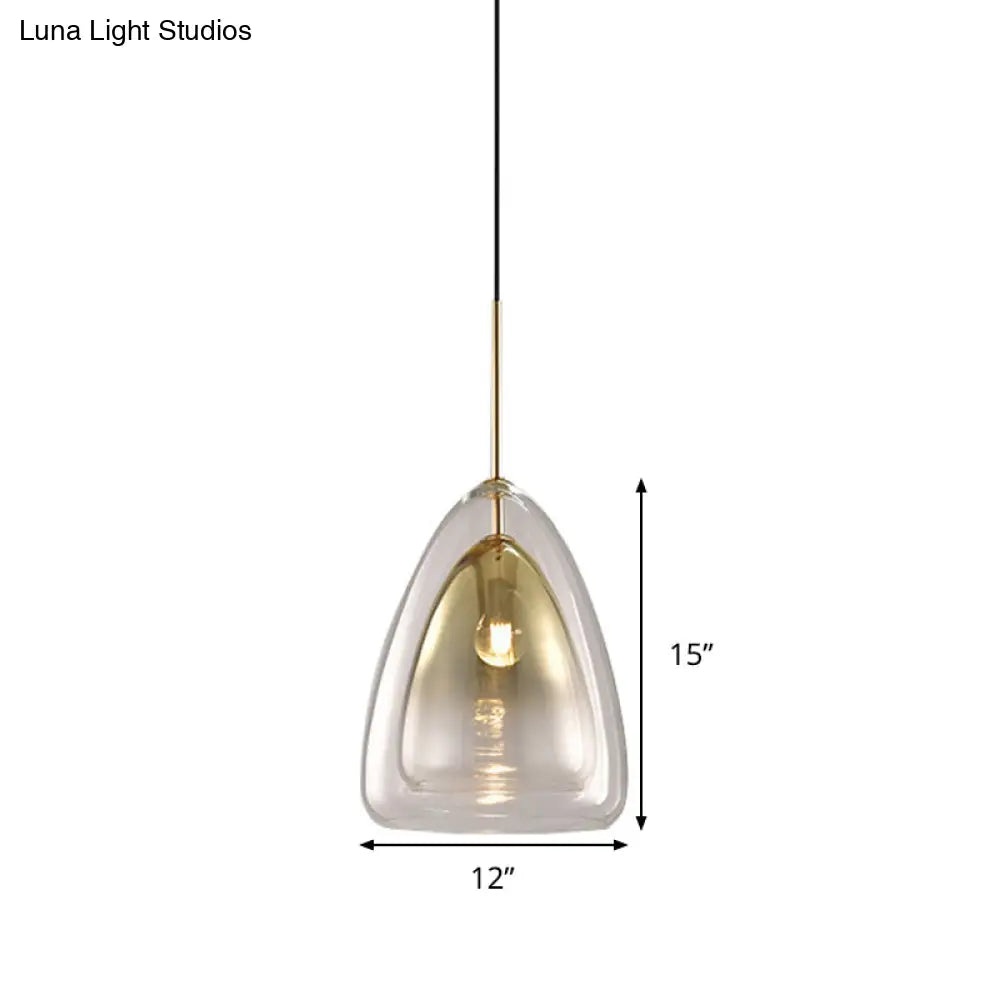 Nordic Double Glass Cone Pendant Light Fixture - 12’’/14’’ Wide Champagne Suspension