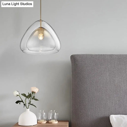 Nordic Double Glass Cone Pendant Light Fixture - 12’’/14’’ Wide Champagne Suspension