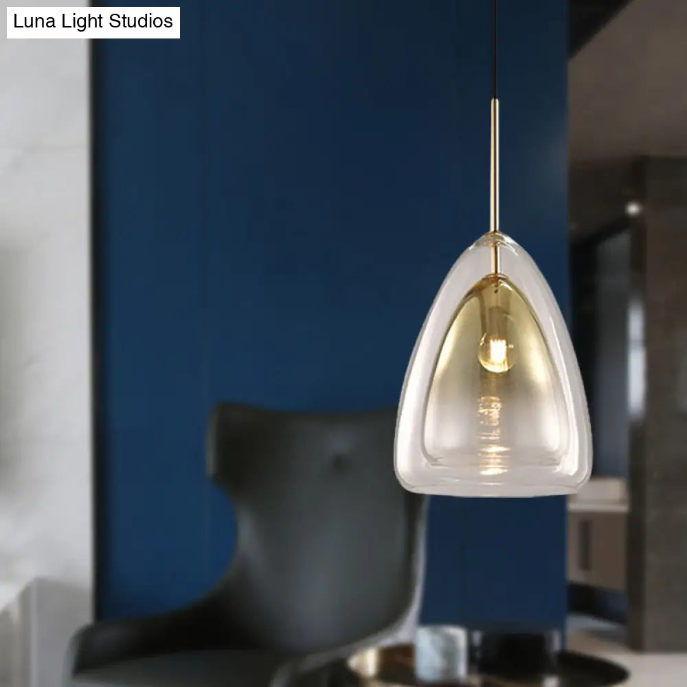 Nordic Double Glass Cone Pendant Light Fixture - 12’’/14’’ Wide Champagne Suspension