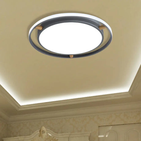 Nordic Dual Circle Led Ceiling Flush Light With Wood Arm - White/Green/Grey Thin Flushmount