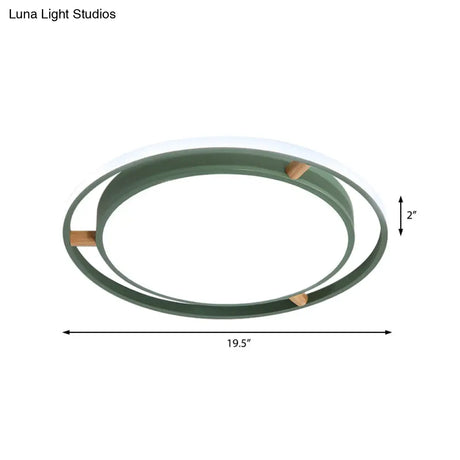 Nordic Dual Circle Led Ceiling Flush Light With Wood Arm - White/Green/Grey Thin Flushmount