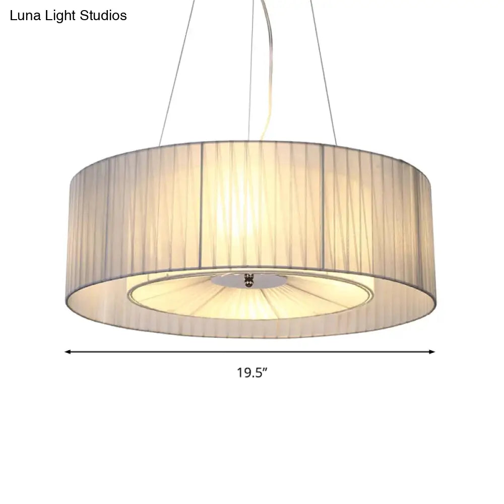 Nordic Fabric 3-Light Drum Pendant Chandelier White For Living Room - 18/21.5/25.5 Wide