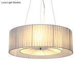 Nordic Fabric 3-Light Drum Pendant Chandelier White For Living Room - 18/21.5/25.5 Wide